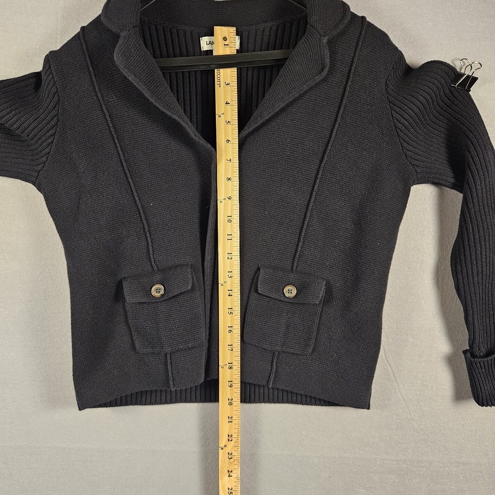 Lands‎ End Cardigan Blazer Ribbed Knit Button Front Black Medium Petite - Picture 7 of 13
